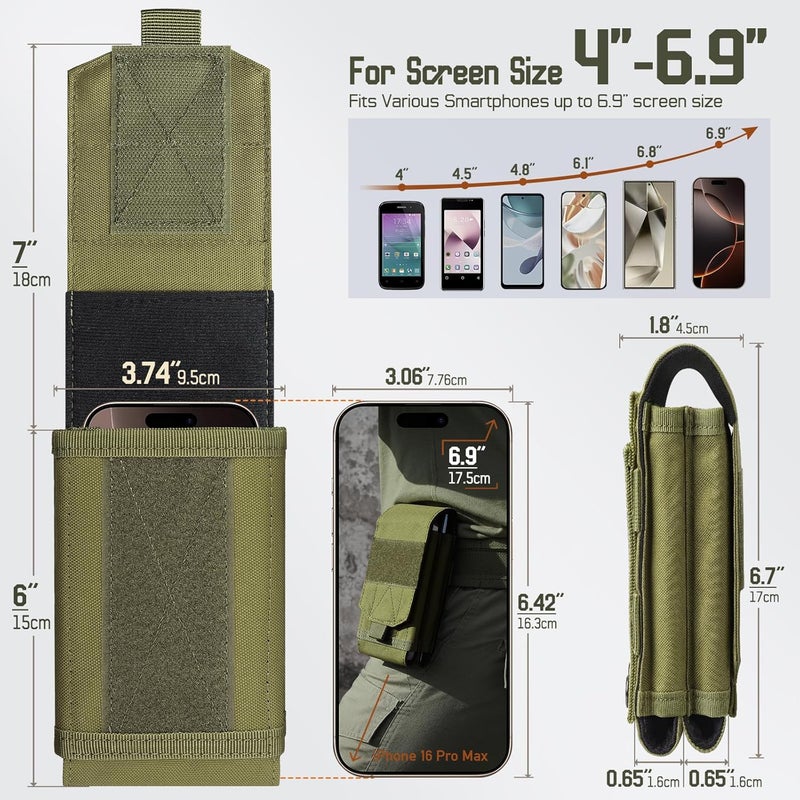 RXW Molle Phone Pouch Tactical Phone Holster Universal Dual Cell Phone Holder Utility EDC Pouch with US Flag Patch - Image 2